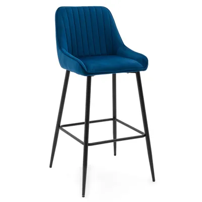 Produktbild von NEW HOME Barhocker PASSO gepolsterter für Wohnzimmer Esszimmer Glamour - dunkelblau - moderne Samt Velours Möbel