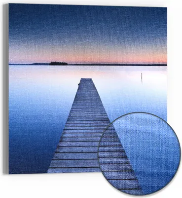 Produktbild von DEQORI Hybrid Leinwand Bild 30x30 cm 'Steg in die Dämmerung' Wandbild Glas flach modern