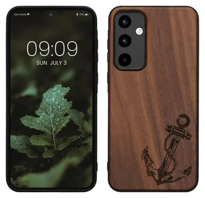 Produktbild von kwmobile Handyhülle für Samsung Galaxy A55 5G Hülle Holz - Case mit TPU Bumper - Stoßfestes Hardcase - Schutzhülle Cover in Dunkelbraun