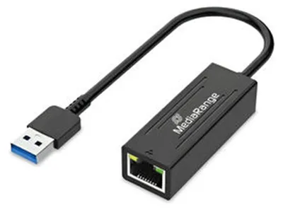 Produktbild von MediaRange USB-A Netzwerkadaper mit RJ45 Port, 10/100/1000 Mbps, 20cm, Schwarz, Kabelgebunden, USB, Ethernet, 1000 Mbit/s, Schwarz