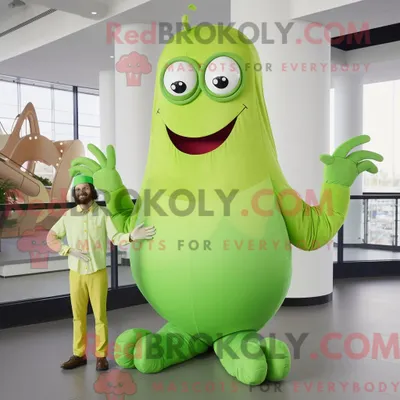 Immagine prodotto di Personaggio mascotte REDBROKOLY Calamari Fritti Verde Lime vestito con Jeans Mom e Gemelli