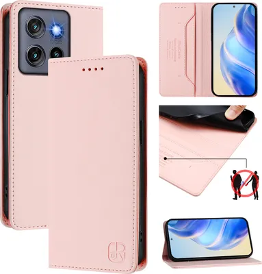 Produktbild von Lederhülle für Motorola Edge 50 Neo Hülle Flip Brieftasche Kartenfächern Ständer Schutzhülle Pink