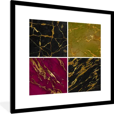 Produktbild von MuchoWow® Gerahmtes Poster Marmor - Gold - Chic 40x40 cm - Poster mit Schwarzem Bilderrahmen Wandposter Rahmen Foto Bilder - Poster - Plakat im Rahmen