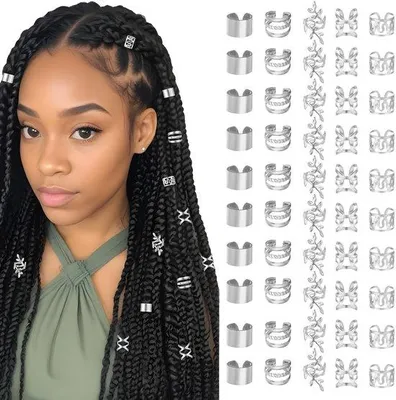Produktbild von 50 Stk Silberne Haarschmuck für Zöpfe Dreadlocks Schmuck