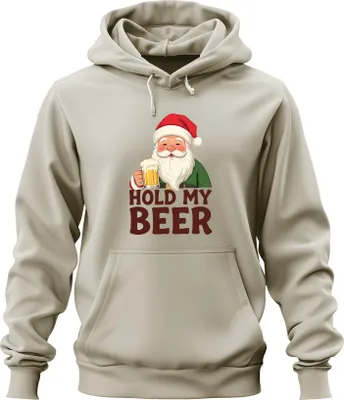 Produktbild von Hold My Beer Weihnachtsmann Bier Weihnachten lustig Geschenk Uni Hoodie Kapuzenpullover, Natur, S