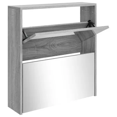 Produktbild von Schuhschrank mit Spiegel 2 Fächer Grau Sonoma 63x17x67 cm