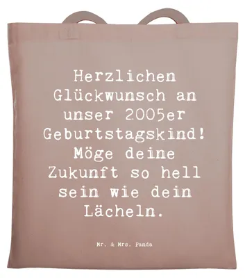 Produktbild von Mr. & Mrs. Panda Stoffbeutel Spruch 2005 Geburtstag - Braun Pastell - Geschenk, Lächeln, Geburtsjahr, Shopping Tasche, Jahr, 2005er Geburtstagskind, Einkaufstasche