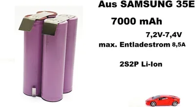 Produktbild von 18650 Li-Ion Akku Akkupack 2S2P 7,2V 7,4 / 7Ah für Modelbau aus Samsung 35E Block