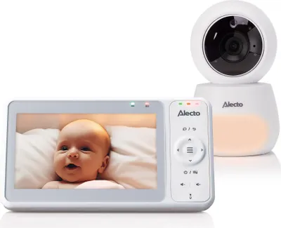 Produktbild von Alecto DVM2050 - Babyphone mit HD-Kamera, großem 5-Zoll-Farbdisplay und Nachtlicht - Ferngesteuert - Weiß