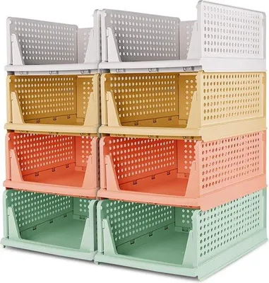 Zdjęcie produktu dla Organizer do szafy Unyqoos® – zestaw 8 sztuk, składane i układalne pojemniki do przechowywania wykonane z tworzywa PP, wymiary 43 x 32,5 x 18,5 cm, wodoodporne, z prowadnicą do szuflad, w różnych kolorach