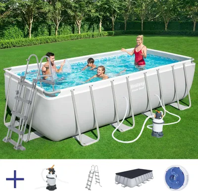 Produktbild von Bestway Power Steel 56671 Aufstellpool Gerahmter Pool Rechteckig 11532 l Grau