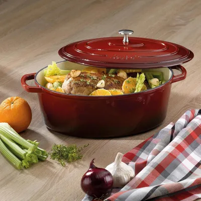 Produktbild von Rote Emaille Bratpfanne 9,5L oval induktionsfest