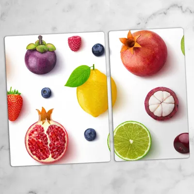 Produktbild von Glas-Herdabdeckplatten Glaskeramikkochfeld-Abdeckung Spritzschutz Schneidebrett Zweiteilige Glas 70x52 cm Obst