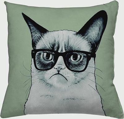 Jilda-Tex Zierkissen Dekokissen 45x45 cm mit Füllung "Nerd Cat" - doppelseitiger Druck!