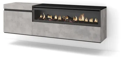 TV-Lowboard mit LED-Kamin, 150x45x35 cm, hängend, Zement