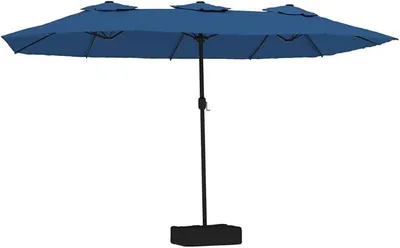 Obrázek produktu pro Dvojitý slunečník, rozměry 449 x 265 cm, XL, béžovo-bílý, s ruční klikou a stojanem. Velký slunečník pro zahradu, balkon a terasu. Odolný polyester