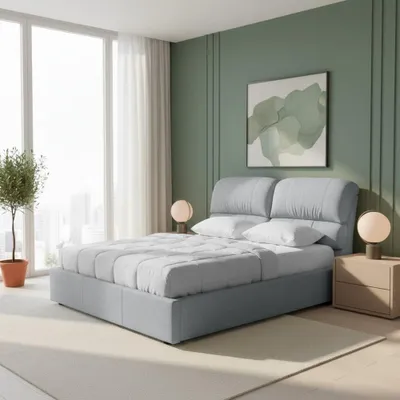 Immagine prodotto di Letto matrimoniale contenitore Sofaback in tessuto grigio chiaro 178x222x120H
