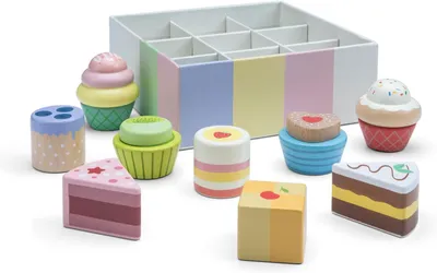 Immagine prodotto di Set di giocattoli in legno a tema dolci e pasticceria, composto da 9 pezzi, ideale per le cucine dei bambini