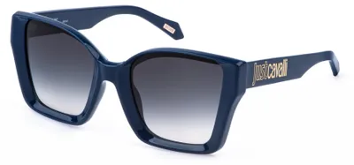 Imagen del producto de Gafas de sol Just Cavalli SJC147, color azul oscuro brillante, modelo para mujer, con dimensiones 54/21/140
