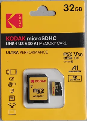 Zdjęcie produktu dla KODAK microSDHC 32GB UHS-I U3 V30 A1 – Karta pamięci 4K + Adapter SD