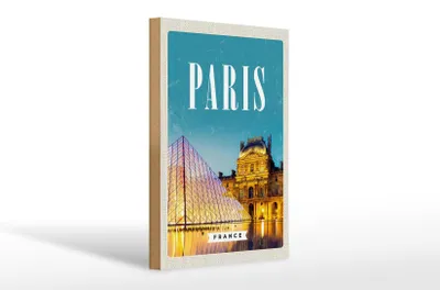 Produktbild von Holzschild Reise 20x30cm Paris Frankreich Nacht Architektur