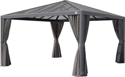 Produktbild von PRIMEYARD Gartenpavillon 4x4 m Alu-Rahmen und Polycarbonat-Dach mit Seitenteilen in Grau