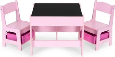 Image de Meuble enfant - table + 2 chaises avec tableau rose ECOTOYS