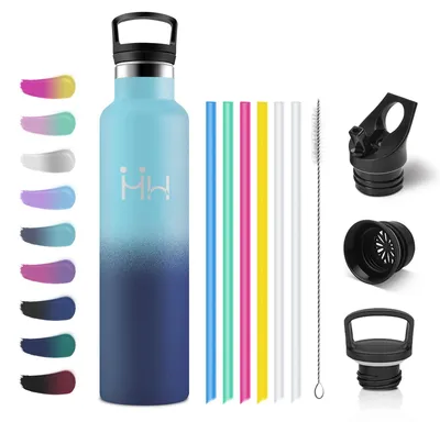 Produktbild von Isolierflasche 1L, Edelstahl Trinkflasche mit Strohhalm, Auslaufsicher Thermosfl