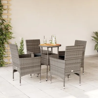 Productafbeelding van Maison Exclusive - Tuinset voor buiten, 5-delig, met kussens, grijs polyrotan en acaciahout