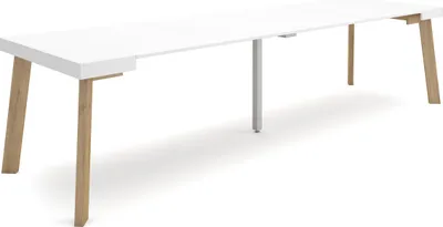 Produktbild von Ausziehbarertisch, 302x90x73cm, Für 14 Gäste, Hölzerne Beine, Weiß