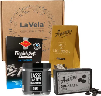 Produktbild von La Vela Genusswelten Lakritz Geschenkset "Europa", Süßes und Salziges Lakritz, 4 Sorten, 555 g