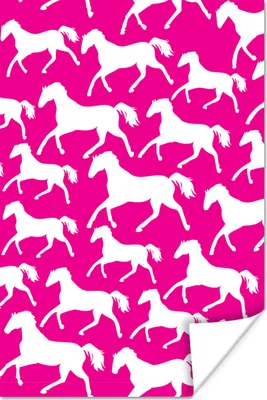 Produktbild von MuchoWow® Poster Pferde - Rosa - Weiß - Mädchen - Kinder - Mädchen 60x90 cm - Wanddekoration