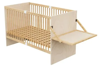 Image de Lit bébé - Lit à barreaux 70 x 140 x 95 cm - Bois de pin - Sommier à lattes réglable en 4 positions - Table à langer rabattable - Structure renforcée - Finition naturelle