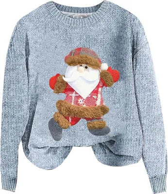 Produktbild von ASKSA Damen Lustige Weihnachtspullover Strickpullover Winter Rundhals Pulli Christmas Sweater Langarm Oberteile Warm Weihnachtspulli,D-Blau,M