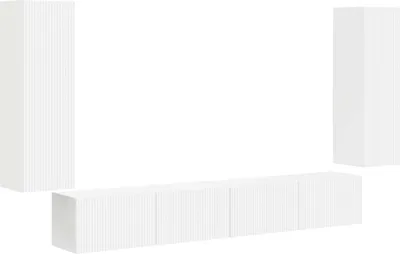 Image de Ensemble de meuble TV mural 4 pcs Blanc Bois d'ingénierie
