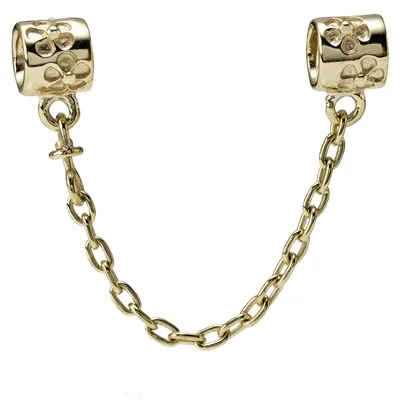 Image de Collier Pandora 750312, modèle "Komfortkette", en or 14 carats, avec des éléments en forme de fleurs d'aubépine, longueur : 4 cm