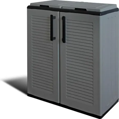 Produktbild von Niedrige Polypropylen-Schrank, Eco Easy Linie, Sortiersystem mit 2 Deckeln, Dunkelgrau, 68 x 37 x 84 cm