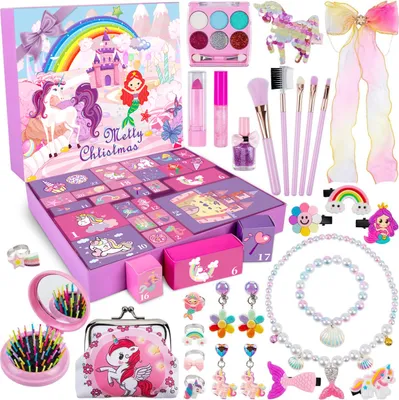 Produktbild von Adventskalender 2024 Kinder Mädchen,24 Tage Weihnachts Countdown,mit 24 Stück Haarschmuck und Accessoires,Schmuckkalender für Kinder 3-12Jahre,Verkleidungszubehör für Kinder