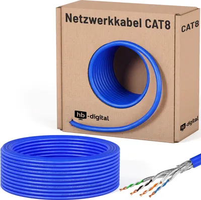 Produktbild von hb-digital 25m Verlegekabel CAT 8 LAN Kabel max. 2000 MHz S/FTP AWG22 LSZH blau