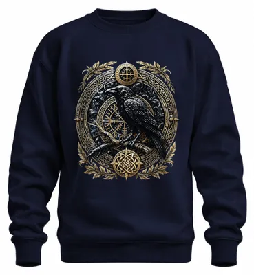 Produktbild von Wikinger Rabe Runen Vegvisir Kompass Odin Walhalla Huginn Sweatshirt Pullover, Navy, XXL