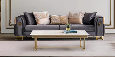 Productafbeelding van Elegant 3-zits sofa met een luxe fluwelen bekleding, ideaal voor een stijlvolle woonkamer