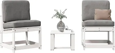 Produktbild von 3-TLG. Garten-Lounge-Set Weiß Massivholz Kiefer,jiangboyue-832621