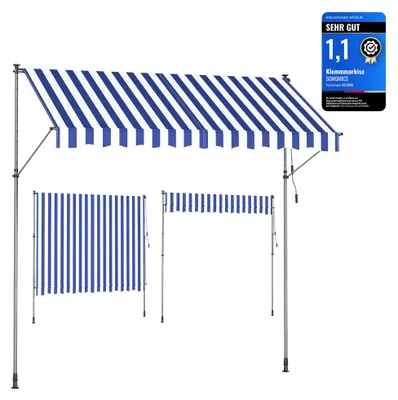 Produktbild von SONGMICS Klemmmarkise, höhenverstellbar, mit Handkurbel, 300 x 120 cm – Größe 300W cm, Blau + Weiß