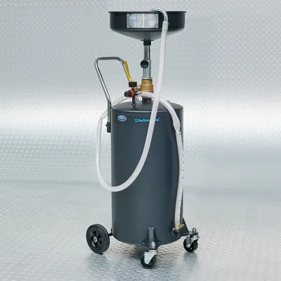 Produktbild von Datona - Ölauffangbehälter 80 L Auffangwanne mit höhenverstellbarem Trichter 116-190 cm, pneumatische Entleerung 6 Bar, Schauglas, 4 Räder (2 Lenkrollen) - Werkstattzubehör