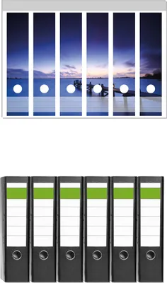 Produktbild von Wallario 6 Stück breite Ordner inkl. Klebeetiketten mit Motive Steg bei Abenddämmerung - Blauer Himmel bei Nacht -  Set mit Rückenschildern / Ordnerrücken Stickern