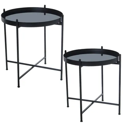 2er-Set runde Beistelltische, Metall & Glas, 53x56 & 58x62 cm