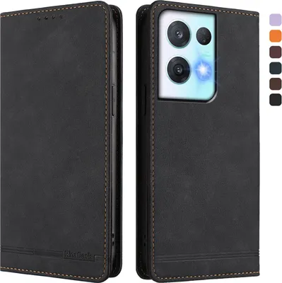 Image de Etui pour Oppo Reno8 Pro 5G, étui rétro en cuirPolyuréthaneavec support et fentes pour cartes de crédit Noir