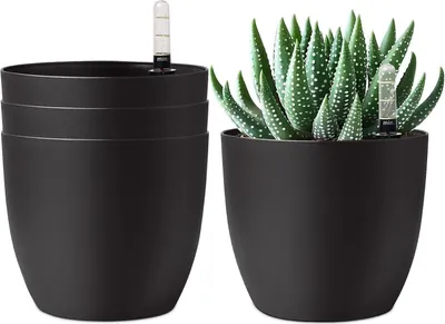 Image de T4U 15cm Pot de fleurs auto-irrigant Noir Set de 4 pour intérieur & extérieur