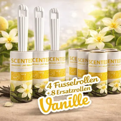 Produktbild von 4 Fusselrollen mit Vanille Duft + 8 Ersatzrollen Kleiderroller Fussel Bürste