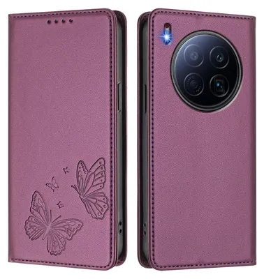 Image de Étui en cuir pour Tecno Camon 40 Premier, motif papillon, étui à rabat avec porte-appareil, violet